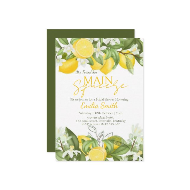 Elegant Main Squeeze Lemon Bridal Shower  Invitation (Front/Back In Situ)