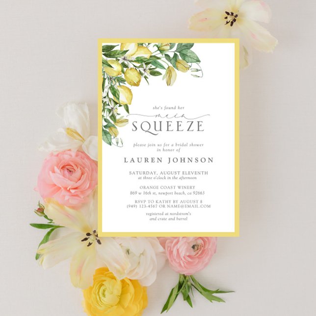 Elegant Main Squeeze Lemon Yellow Bridal Shower Invitation (Bridal Shower Invitation!)