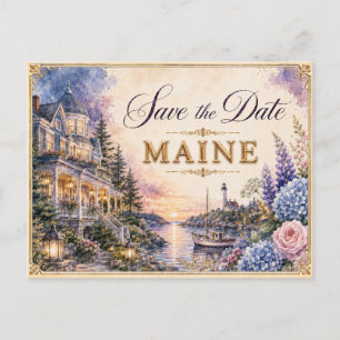 Elegant Maine Save the Date Wedding Invitation Postcard
