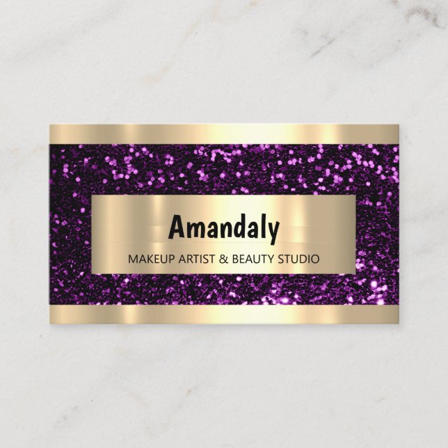 Elegant Makeup Artist Hair Salon Black Purple Gold Business Card (Front)