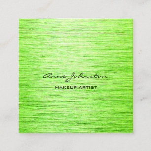 Elegant Makeup Artist Lime Green Brushed Metal Square Business Card