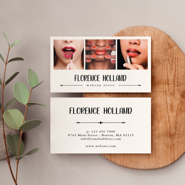 Elegant Makeup Artist Photo Collage Business Card (Creator Uploaded)