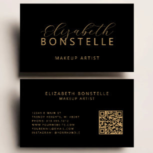 Elegant Makeup Artist QR Code Black Gold Business Card