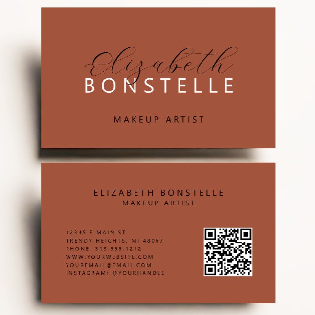 Elegant Makeup Artist QR Code Terracotta Business Card (Creator Uploaded)