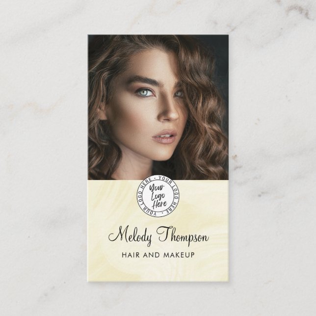 Elegant Makeup Photo Logo QR Code Social Icon  Business Card (Front)