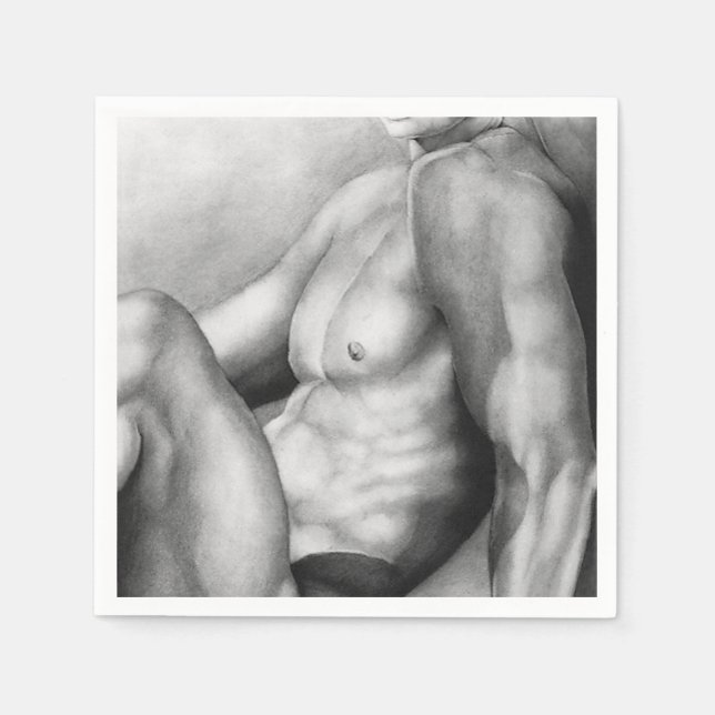 Elegant Male-nude Charcoal Drawing Masculine Art Napkin (Front)