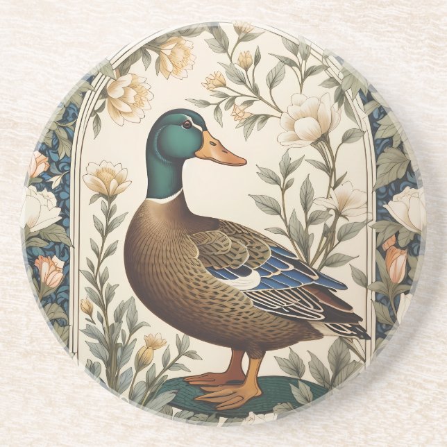 Elegant Mallard Duck William Morris Inspired  Coaster (Front)
