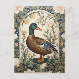Elegant Mallard Duck William Morris Inspired Postcard