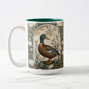 Elegant Mallard Duck William Morris Inspired Two-Tone Coffee Mug