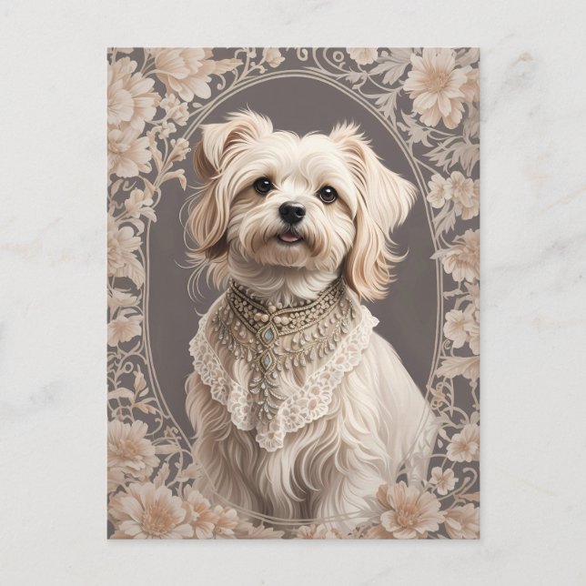 Elegant Maltese Dog William Morris Inspired Postcard (Front)