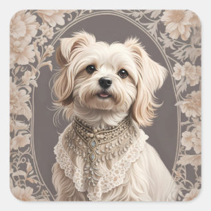 Elegant Maltese Dog William Morris Inspired Square Sticker