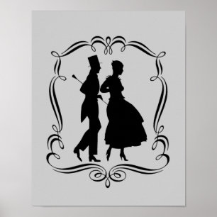 Elegant Man And Woman Party Silhouette Art  Poster