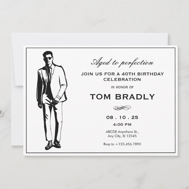 Elegant Man with sunglasses and suit Birthday Invitation (Front)