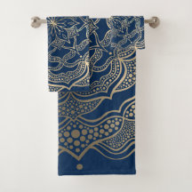 Elegant Mandala Art Boho Gold and Navy Blue Luxury