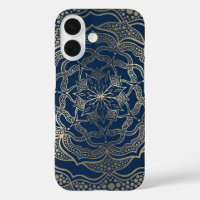 Elegant Mandala Art Boho Gold and Navy Blue Luxury