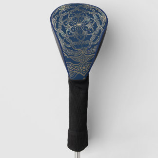 Elegant Mandala Art Boho Gold and Navy Blue Luxury Golf Head Cover