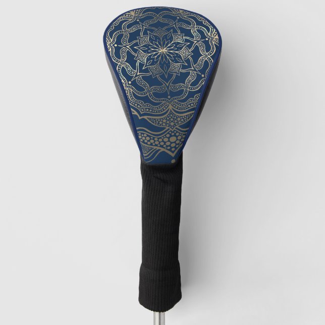 Elegant Mandala Art Boho Gold and Navy Blue Luxury Golf Head Cover (Front)