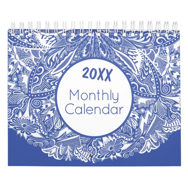 Elegant Mandala Art Colourful Blue White Monthly Calendar (Cover)