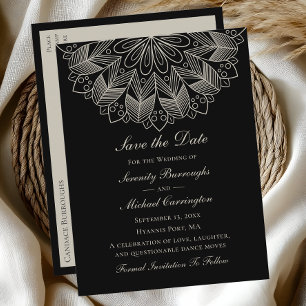 Elegant Mandala Boho Black Save the Date Wedding Invitation Postcard