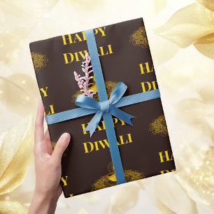 Elegant mandala diya gold diwali custom text  wrapping paper