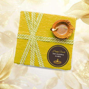 Elegant mandala diya hindu custom gold diwali classic round sticker