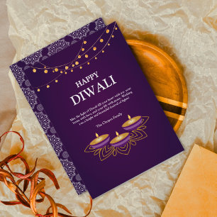 Elegant Mandala  diyas custom Purple Diwali  Holiday Card