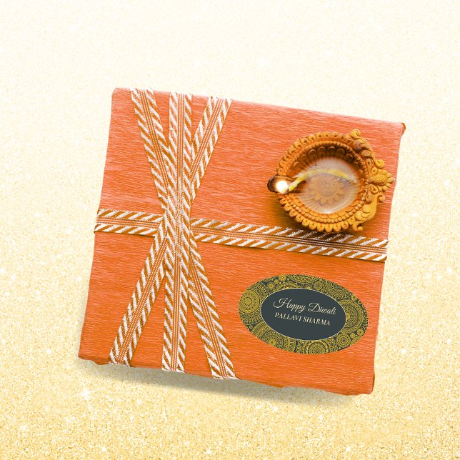 Elegant mandala diyas hindu custom gold diwali  oval sticker (Creator Uploaded)