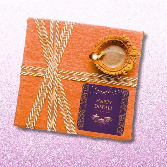 Elegant mandala diyas hindu custom purple diwali  square sticker (Creator Uploaded)