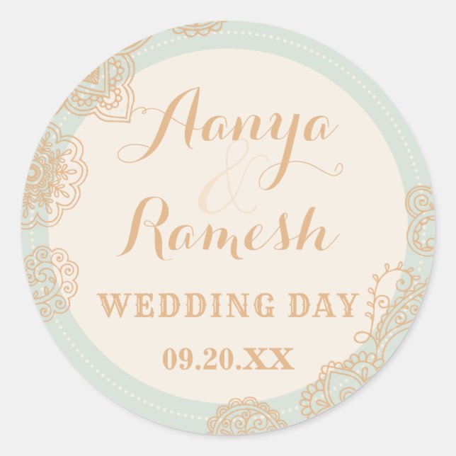 Elegant Mandala Dotted Circle Mehndi Wedding  Classic Round Sticker (Front)