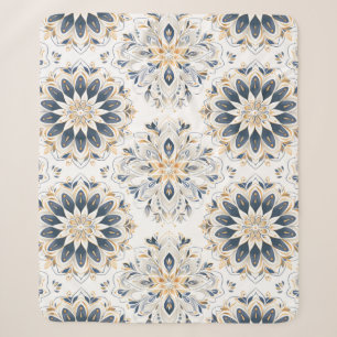 Elegant Mandala Gold Navy Sherpa Blanket