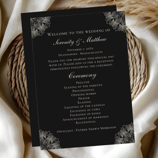 Elegant Mandala Indian Black Boho Wedding Program Programme (Creator Uploaded)