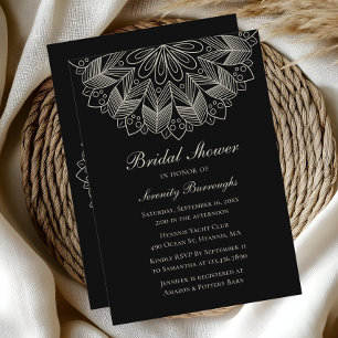 Elegant Mandala Indian Boho Black Bridal Shower Invitation