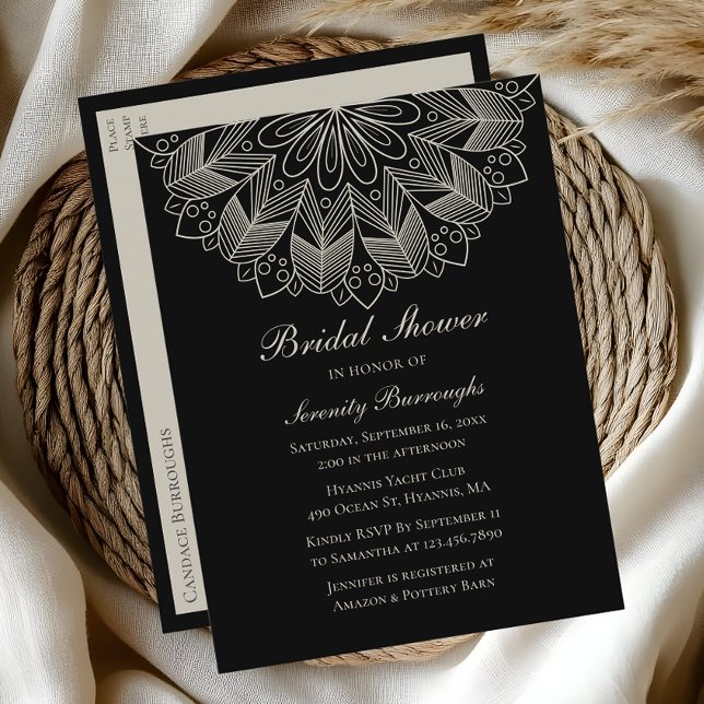 Elegant Mandala Indian Boho Black Bridal Shower Invitation Postcard (Creator Uploaded)