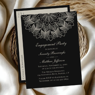 Elegant Mandala Indian Boho Black Engagement Party Invitation Postcard
