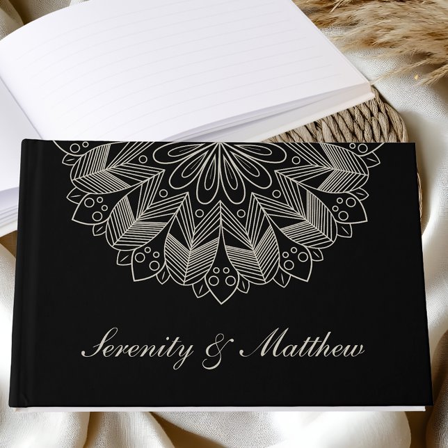 Elegant Mandala Indian Boho Chic Black Wedding Guest Book (Creator Uploaded)