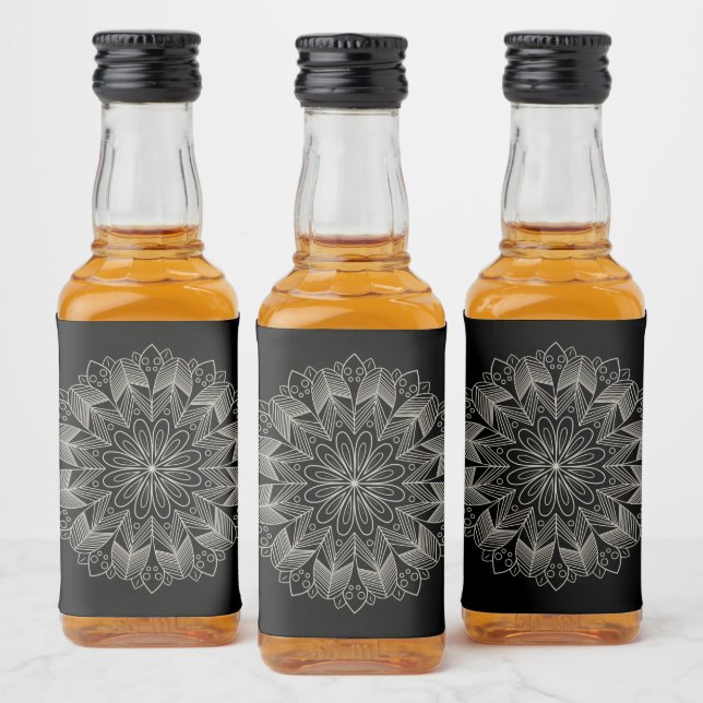 Elegant Mandala Indian Boho Chic Black Wedding Liquor Bottle Label (Bottles)