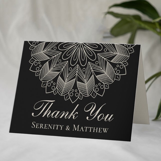 Elegant Mandala Indian Henna Boho Chic Black Thank Thank You Card (Creator Uploaded)