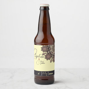 Elegant Mandala-Inspired Wedding Beer Bottle Label