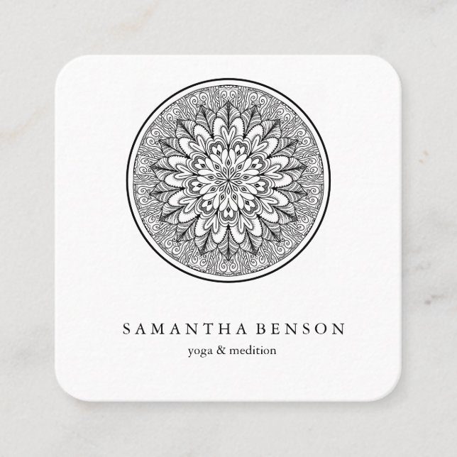 Elegant Mandala Logo Yoga Symbol Of Universe Square Business Card (Front)