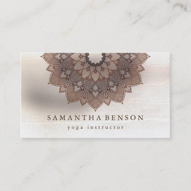 Elegant Mandala Lotus Flower Logo Yoga Instructor Business Card (Front)