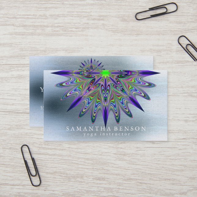 Elegant Mandala Lotus Flower Logo Yoga Instructor  Business Card (Front/Back In Situ)