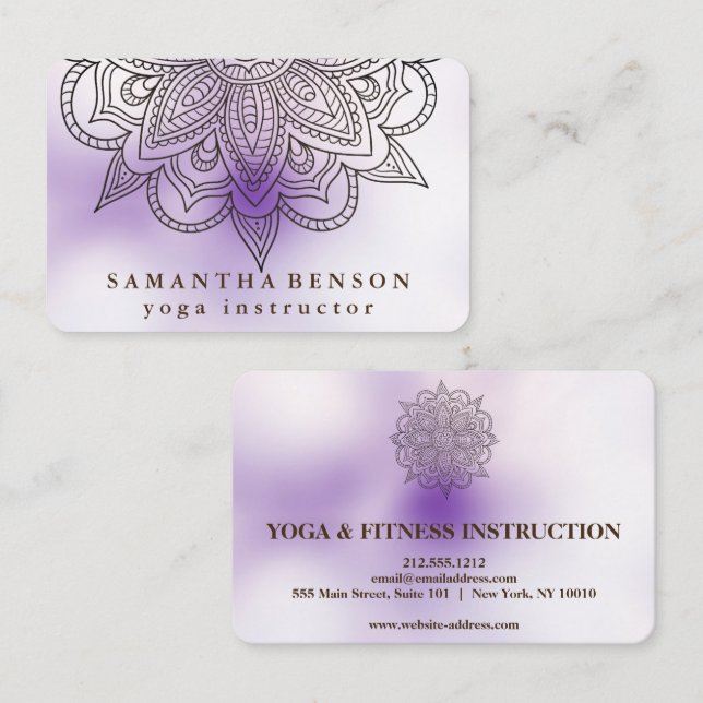 Elegant Mandala Lotus Flower Logo Yoga Instructor Business Card (Front/Back)