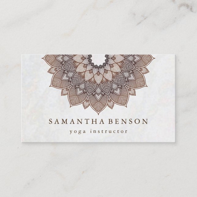 Elegant Mandala Lotus Flower Logo Yoga Instructor  Business Card (Front)