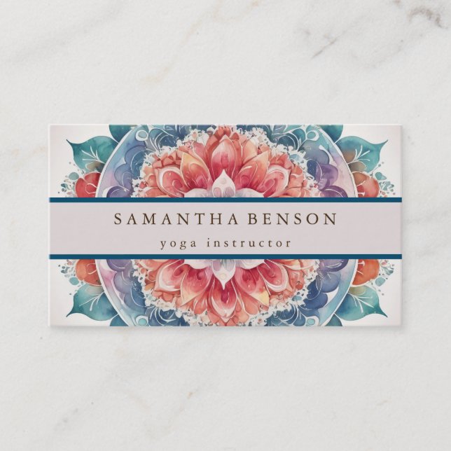 Elegant Mandala Lotus Flower Logo Yoga Instructor Business Card (Front)