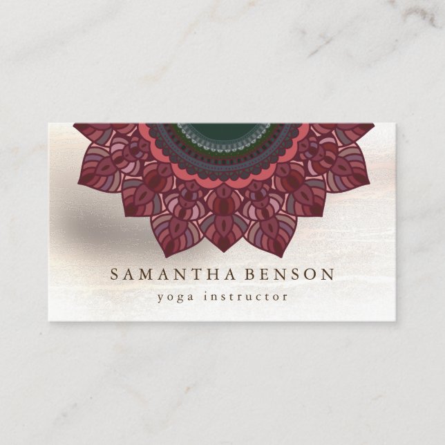Elegant Mandala Lotus Flower Logo Yoga Instructor  Business Card (Front)
