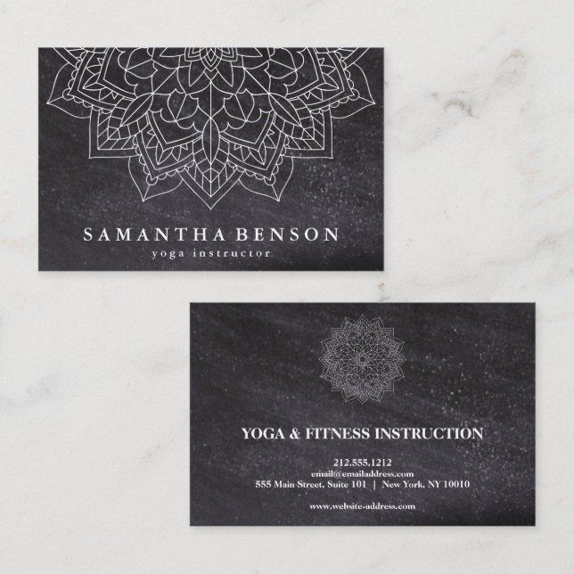 Elegant Mandala Lotus Flower Logo Yoga Instructor Business Card (Front/Back)