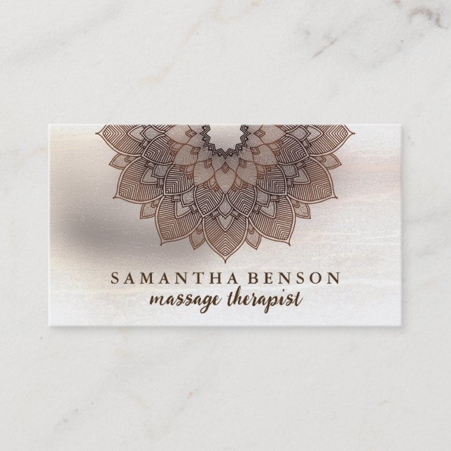 Elegant Mandala Lotus Flower Massage Therapist Business Card (Front)
