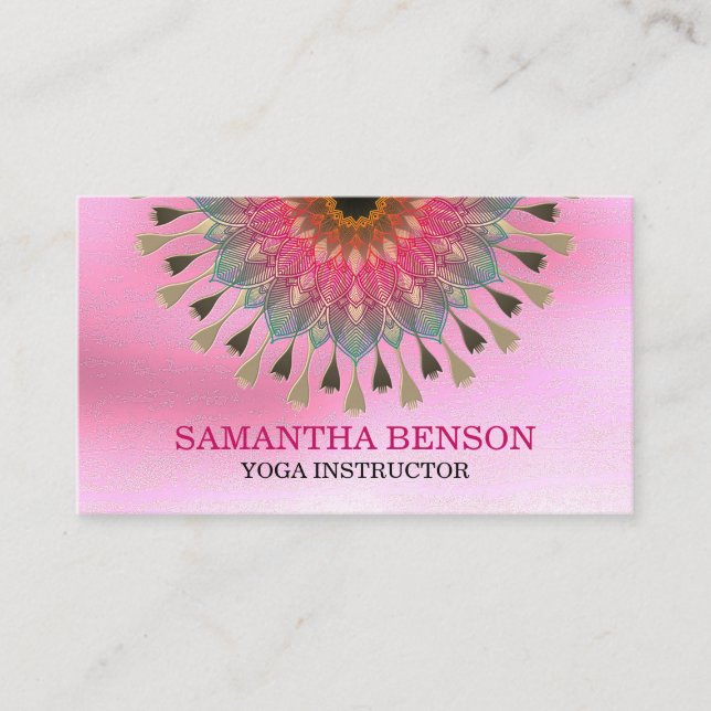 Elegant Mandala Lotus Logo Yoga Instructor Business Card (Front)