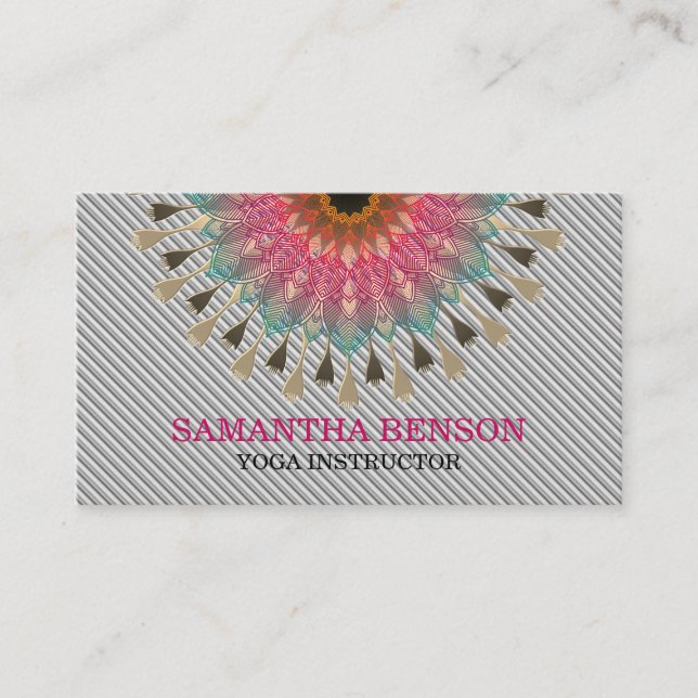 Elegant Mandala Lotus Logo Yoga Instructor Business Card (Front)