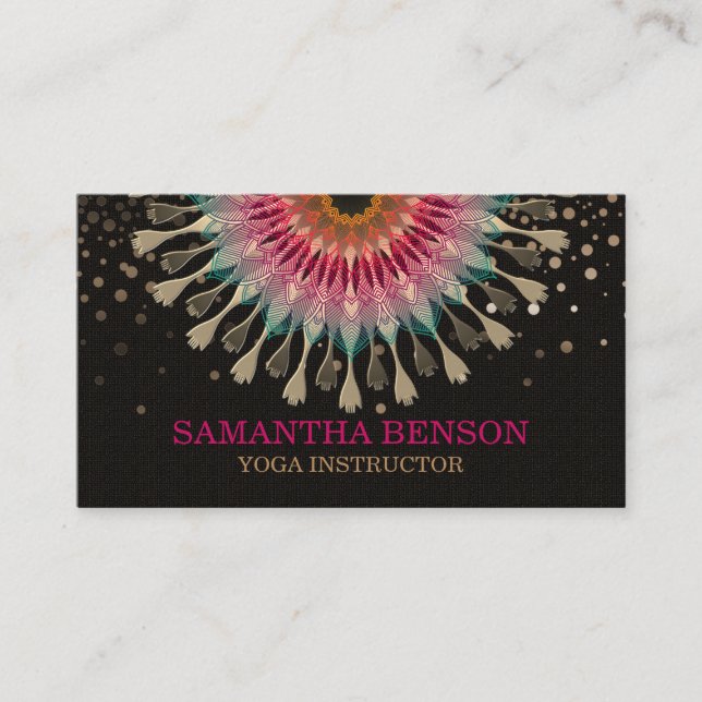 Elegant Mandala Lotus Logo Yoga Instructor Business Card (Front)